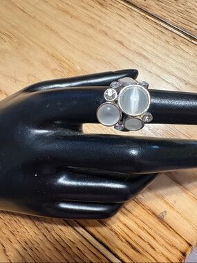 Silver-Tone Gray Cat's Eye Moon Stone Cluster Statement Ring